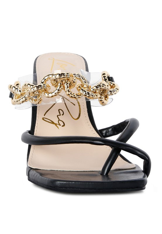 Social Bee Link Chain Embellished Heel Sandals