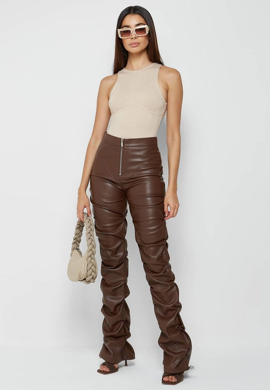 Brown PU Leather Pants
