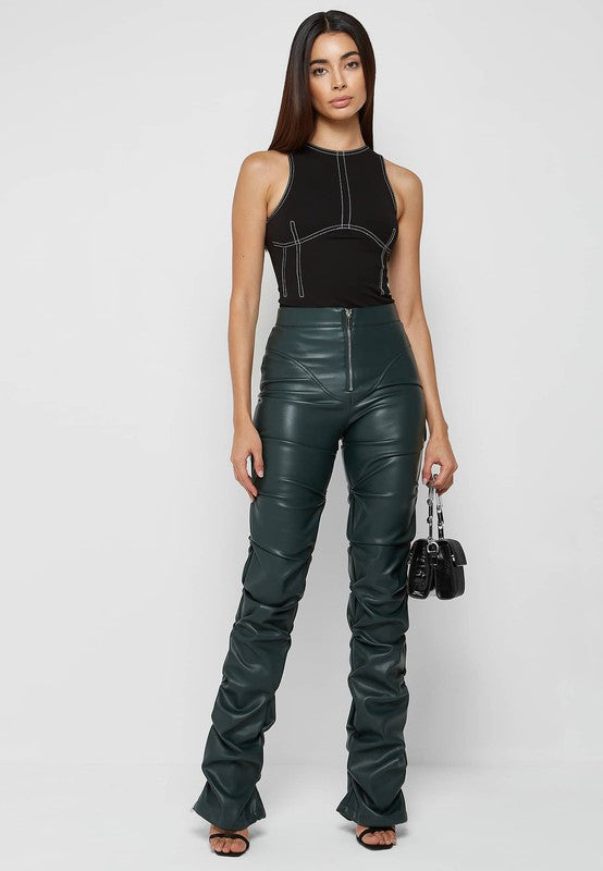 Forrest Green PU Leather Pants