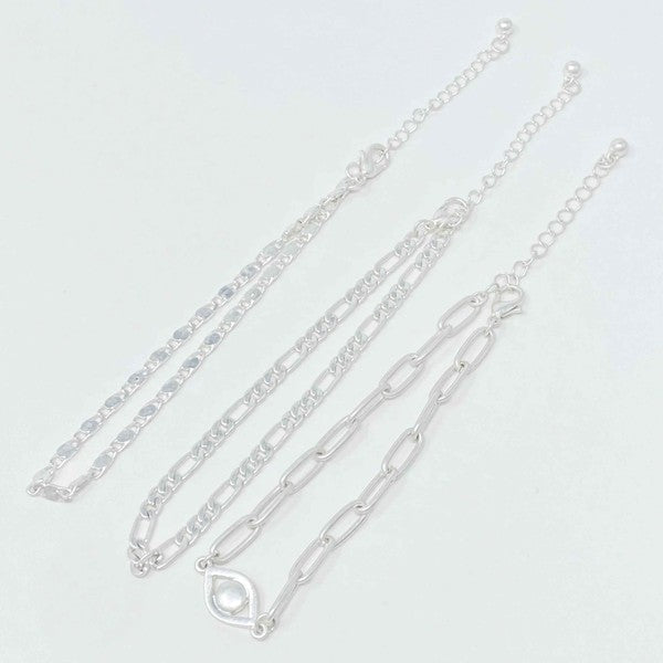 On Trend Chain Anklet, Set of 3