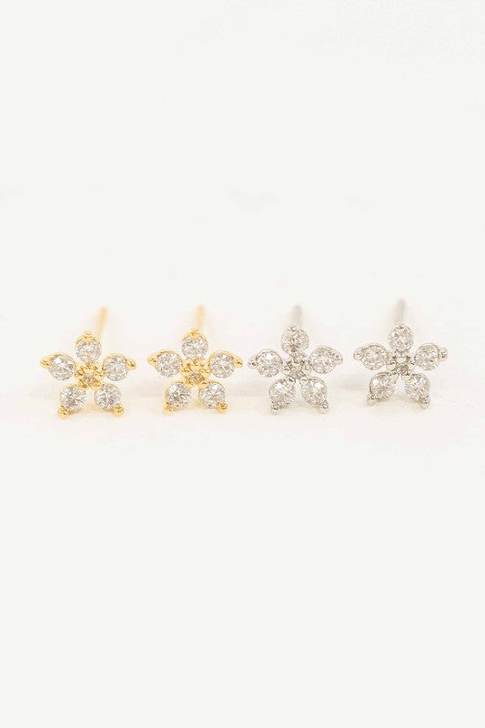 Jeweled Flower Stud Earrings