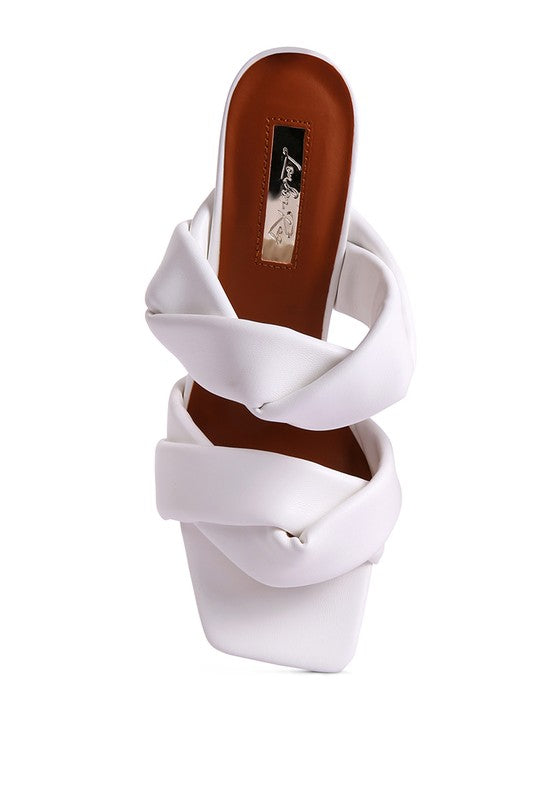 GLAM GIRL TWISTED STRAP SPOOL HEELED SANDALS