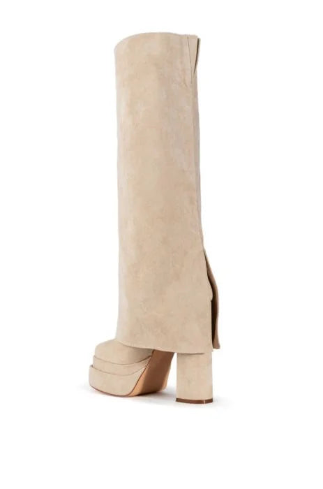 INVISIBLE FOLD OVER CHUNKY BOOT IN TAN SUEDE