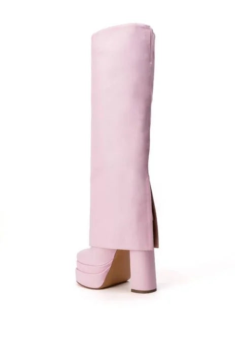 INVISIBLE KNEE HIGH FOLD OVER CHUNKY BOOT IN PINK