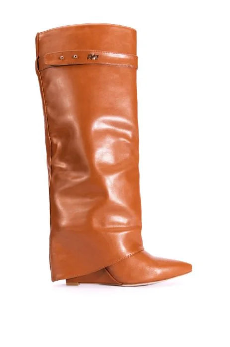 STUCK ON YOU FOLD OVER WEDGE BOOT IN TAN