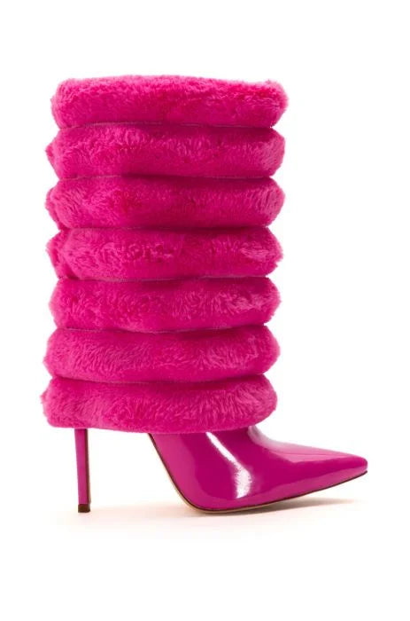 FRENCH PUFFY FUR STILETTO BOOTIE IN PINK