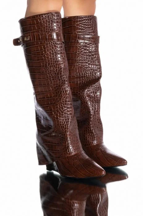 STUCK ON YOU FOLD OVER WEDGE BOOT IN BROWN
