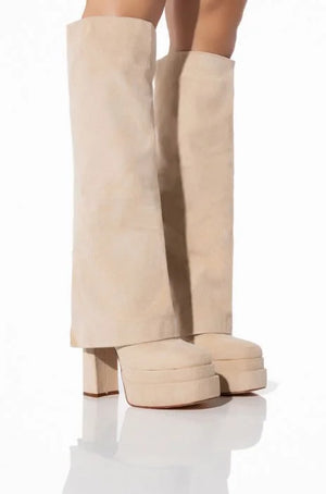 INVISIBLE FOLD OVER CHUNKY BOOT IN TAN SUEDE