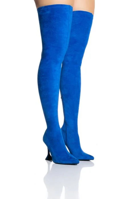 ELEVATE THIGH HIGH STRETCH SUEDE BOOT IN BLUE